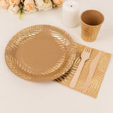 72 Pcs Natural Disposable Dinnerware Set With Gold Foil Palm Leaves Print, Paper Plates Cups Napkins