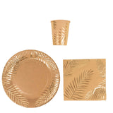 72 Pcs Natural Disposable Dinnerware Set With Gold Foil Palm Leaves Print#whtbkgd