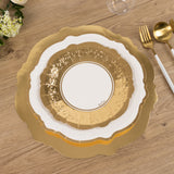 75 Pcs White Gold Disposable Tableware Set with Embossed Scalloped Rim