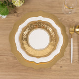 75 Pcs White Gold Disposable Tableware Set with Embossed Scalloped Rim