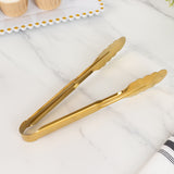 10 Pack Gold Metal Kitchen Tongs with Scalloped Edge, 9inch Non Slip Easy Grip Stainless 