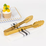 10 Pack Gold Metal Kitchen Tongs with Scalloped Edge, 9inch Non Slip Easy Grip Stainless 