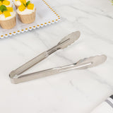 10 Pack Silver Metal Kitchen Tongs with Scalloped Edge, 9inch Non Slip Easy Grip