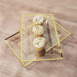 10 Pack Clear Rectangular Plastic Serving Trays with Gold Rim