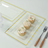 10 Pack Clear Rectangular Plastic Serving Trays with Gold Rim