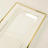 10 Pack Clear Rectangular Plastic Serving Trays with Gold Rim