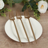 50 Pack Premium Plastic Dinner Forks Set, Gold Heavy Duty Disposable Sleek Utensil Cutlery