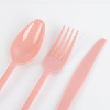 72 Pack Dusty Rose Plastic Silverware Set in Baroque Style, Heavy Duty Disposable Forks