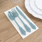 72 Pack Dusty Blue Plastic Silverware Set in Baroque Style, Heavy Duty Disposable Forks