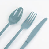 72 Pack Dusty Blue Plastic Silverware Set in Baroque Style, Heavy Duty Disposable Forks