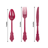 72 Pack Burgundy Plastic Silverware Set in Baroque Style, Heavy Duty Disposable Forks