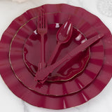 72 Pack Burgundy Plastic Silverware Set in Baroque Style, Heavy Duty Disposable Forks