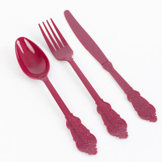 <span style="background-color:#ffffff;color:#1d1f25;">Enhance Your Event Décor with Burgundy Baroque Plastic Silverware Set</span>