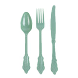 72 Pack Dusty Sage Green Plastic Silverware Set in Baroque Style#whtbkgd