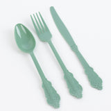 72 Pack Dusty Sage Green Plastic Silverware Set in Baroque Style