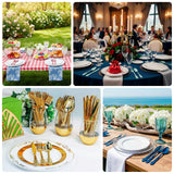 Elegant table settings for outdoor and indoor dining events.