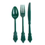 72 Pack Hunter Emerald Green Plastic Silverware Set in Baroque Style#whtbkgd