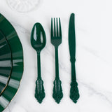 72 Pack Hunter Emerald Green Plastic Silverware Set in Baroque Style