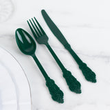 72 Pack Hunter Emerald Green Plastic Silverware Set in Baroque Style