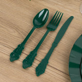 72 Pack Hunter Emerald Green Plastic Silverware Set in Baroque Style