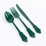 72 Pack Hunter Emerald Green Plastic Silverware Set in Baroque Style