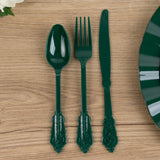 72 Pack Hunter Emerald Green Plastic Silverware Set in Baroque Style