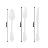 72 Pack Ivory Plastic Silverware Set in Baroque Style, Heavy Duty Disposable Forks