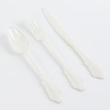 72 Pack Ivory Plastic Silverware Set in Baroque Style, Heavy Duty Disposable Forks