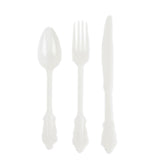 72 Pack Ivory Plastic Silverware Set in Baroque Style, Heavy Duty Disposable Forks#whtbkgd