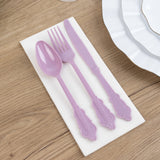 72 Pack Lavender Lilac Plastic Silverware Set in Baroque Style