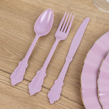 72 Pack Lavender Lilac Plastic Silverware Set in Baroque Style