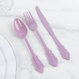 72 Pack Lavender Lilac Plastic Silverware Set in Baroque Style