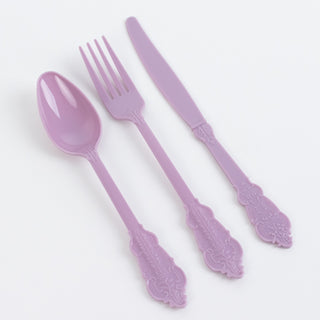 <span style="background-color:#ffffff;color:#1d1f25;">Enhance Your Event Décor with Lavender Lilac Baroque Plastic Silverware Set</span>