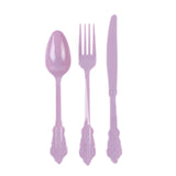 72 Pack Lavender Lilac Plastic Silverware Set in Baroque Style#whtbkgd