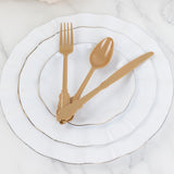 72 Pack Matte Gold Plastic Silverware Set in Baroque Style, Heavy Duty Disposable Forks