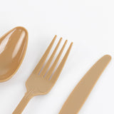 72 Pack Matte Gold Plastic Silverware Set in Baroque Style, Heavy Duty Disposable Forks