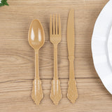 72 Pack Matte Gold Plastic Silverware Set in Baroque Style, Heavy Duty Disposable Forks