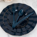 72 Pack Navy Blue Plastic Silverware Set in Baroque Style, Heavy Duty Disposable Forks