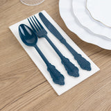 72 Pack Navy Blue Plastic Silverware Set in Baroque Style, Heavy Duty Disposable Forks