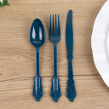 72 Pack Navy Blue Plastic Silverware Set in Baroque Style, Heavy Duty Disposable Forks