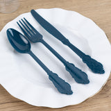 72 Pack Navy Blue Plastic Silverware Set in Baroque Style, Heavy Duty Disposable Forks