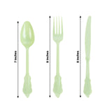 72 Pack Sage Green Plastic Silverware Set in Baroque Style, Heavy Duty Disposable Forks