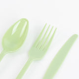 72 Pack Sage Green Plastic Silverware Set in Baroque Style, Heavy Duty Disposable Forks