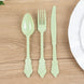 72 Pack Sage Green Plastic Silverware Set in Baroque Style, Heavy Duty Disposable Forks