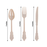 72 Pack Taupe Plastic Silverware Set in Baroque Style, Heavy Duty Disposable Forks