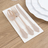 72 Pack Taupe Plastic Silverware Set in Baroque Style, Heavy Duty Disposable Forks