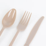 72 Pack Taupe Plastic Silverware Set in Baroque Style, Heavy Duty Disposable Forks