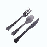 24 Pack Transparent Black Disposable Plastic Cutlery Set With Fan Flared Tip Handle 7inch