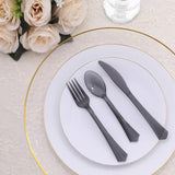 24 Pack Transparent Black Disposable Plastic Cutlery Set With Fan Flared Tip Handle 7inch Heavy Duty