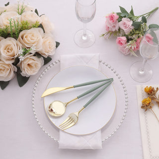 Dazzle Your Guests with the Metallic Gold With Dusty Sage Green Silverware Set